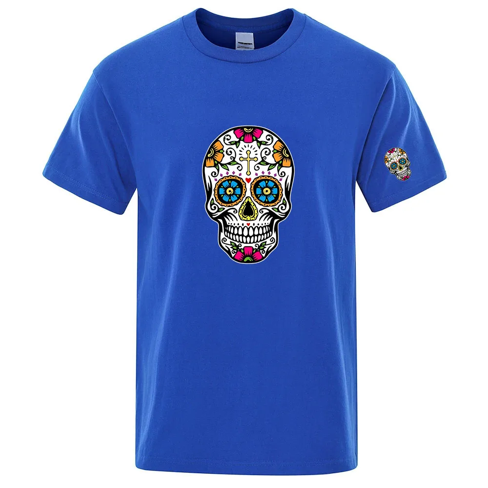 Colorful skull pattern Crew Ultralight Men Quick Dry Breathable Sweat Shirt for Fitness Gym and Running Short Sleeve T-shirt