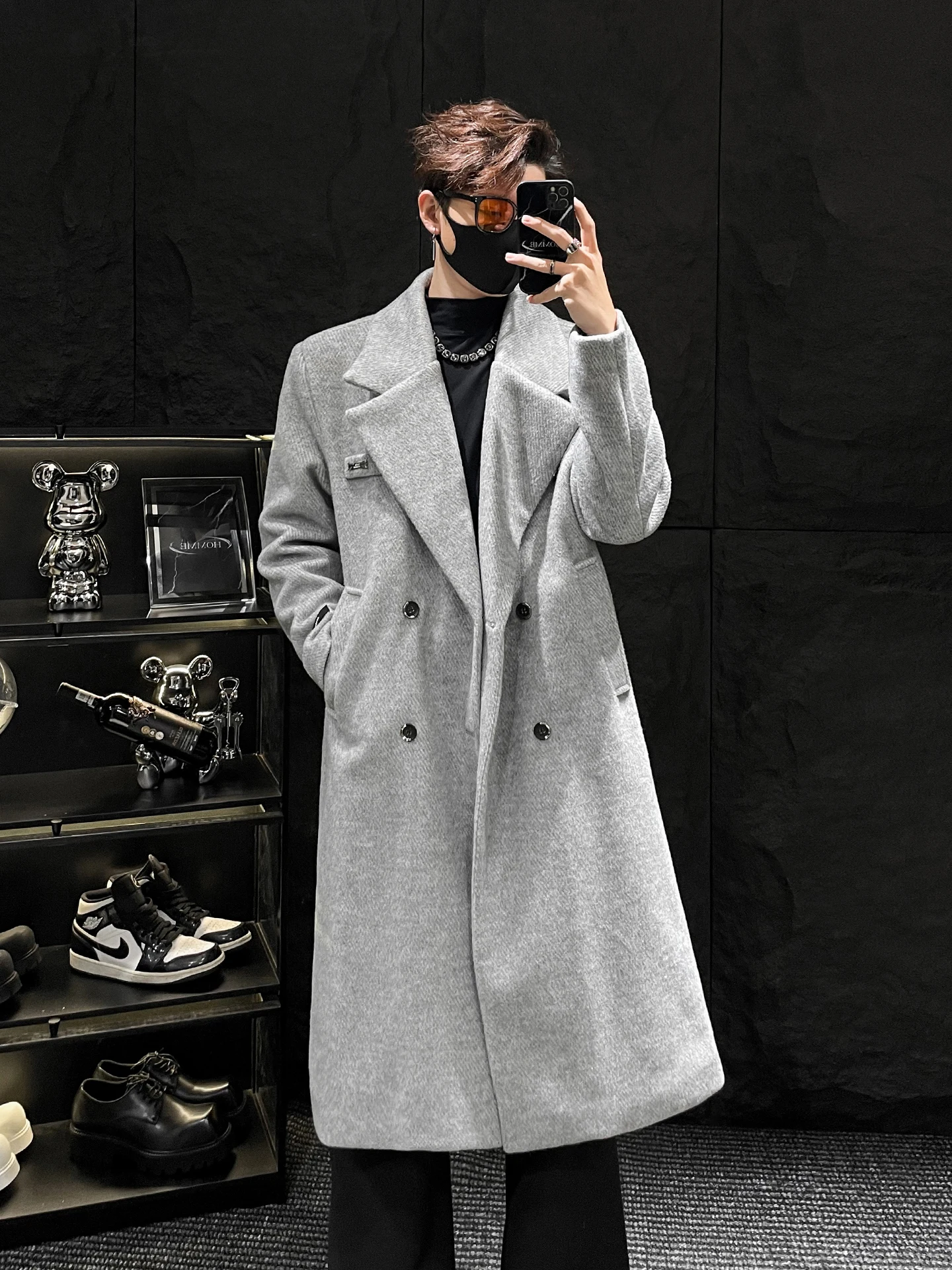 

Длинное шерстяное пальто для мужчин Thiened Oulder Pad с добавлением хлопка, очень тепло, корейская модная зимняя верхняя одежда