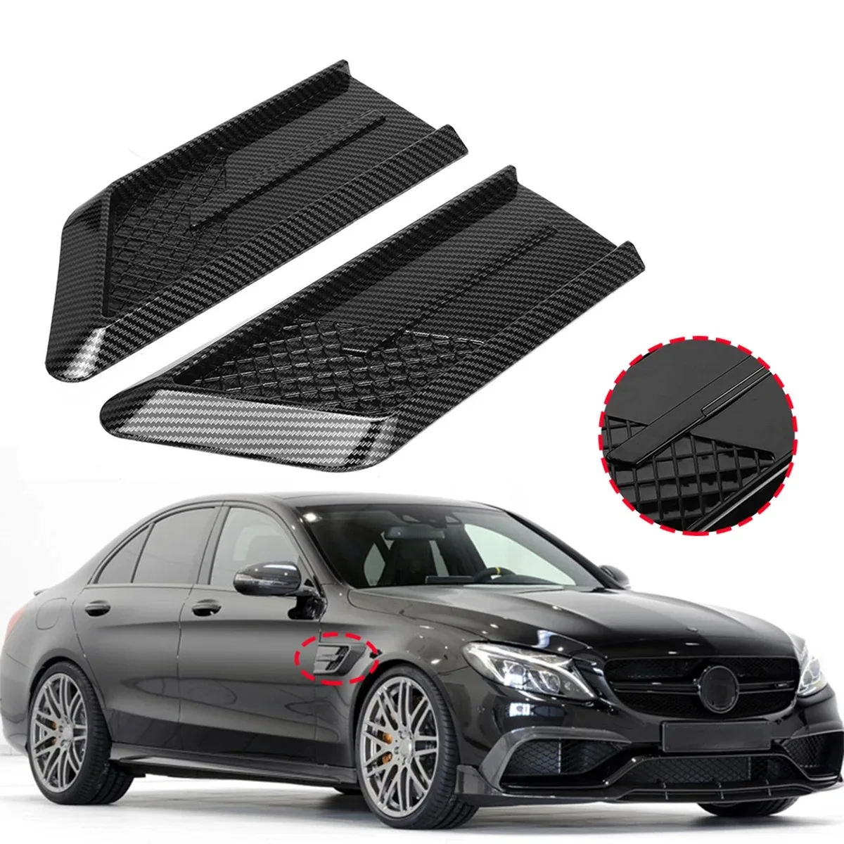 غطاء فتحة تدفق الهواء لجانب السيارة ، ملصق حافة الحاجز الأمامي العالمي ، مرسيدس بنز W212 ، W176 ، W205 ، AMG ، BMW ، VW ، Audi ، إلخ