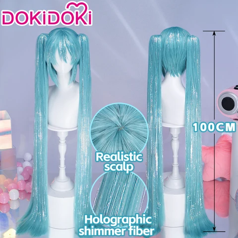 Парик MIKUU для косплея DokiDoki сине-зеленый 100 см