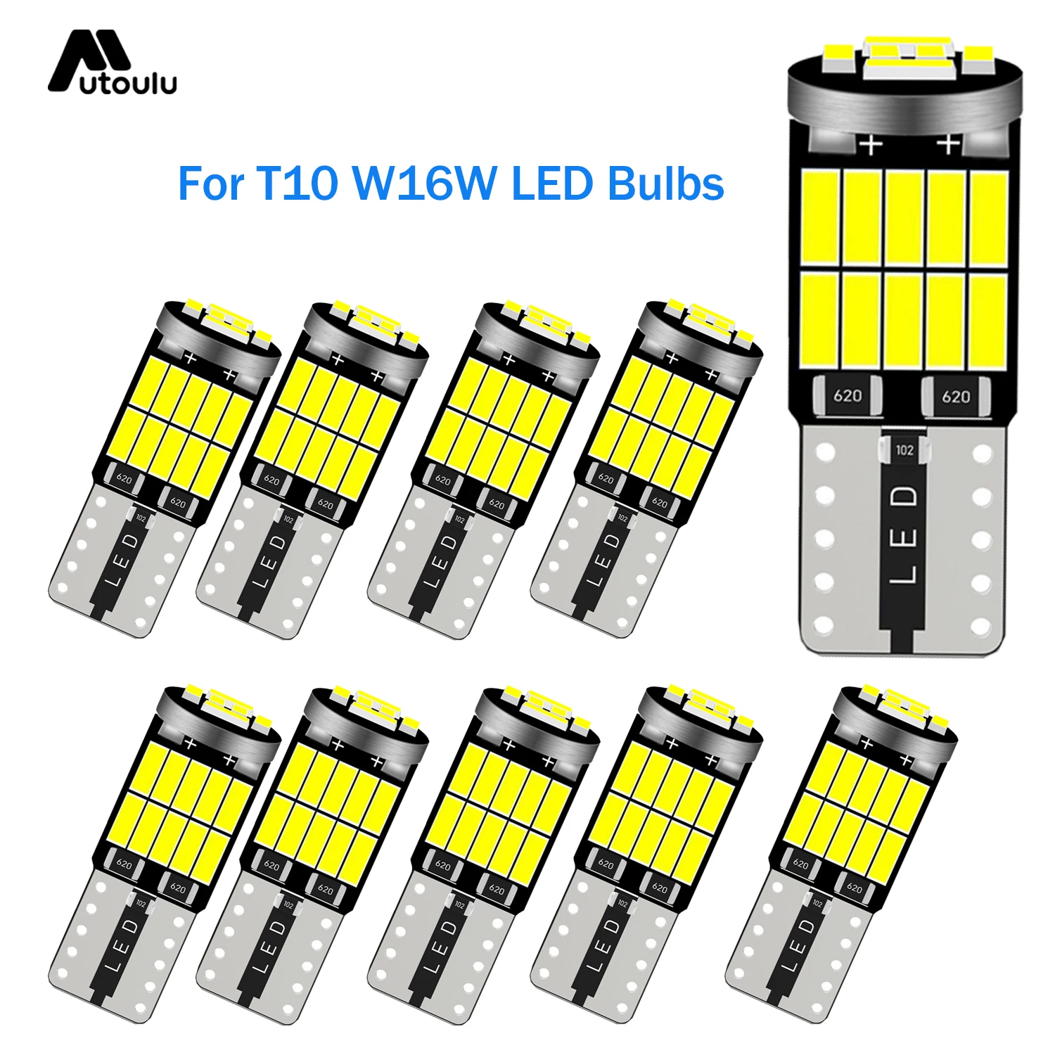 10 Lâmpadas LED CANBUS T10 W5W 194 12V 4014-26SMD 6500K Brancas para Luzes de Teto, Leitura, Porta, Porta-Malas e Placa de Carro