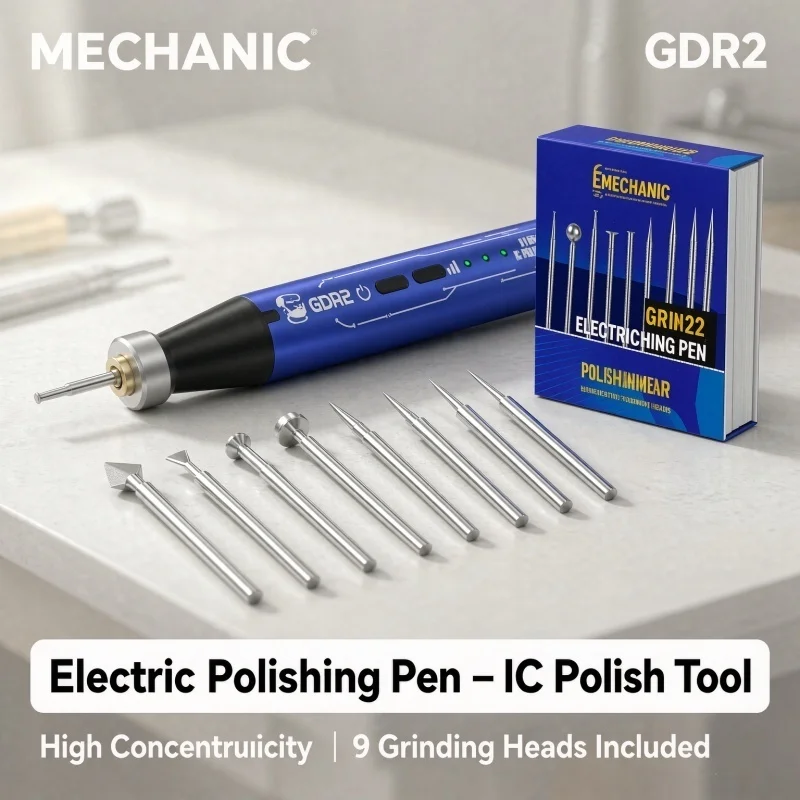 MECHANIC GDR2 Electric Diamond Polishing Pen 37000RPM 3 Speed 9pcs Grinding Heads IC Chip PCB Mainboard Phone Repair Tool Type C