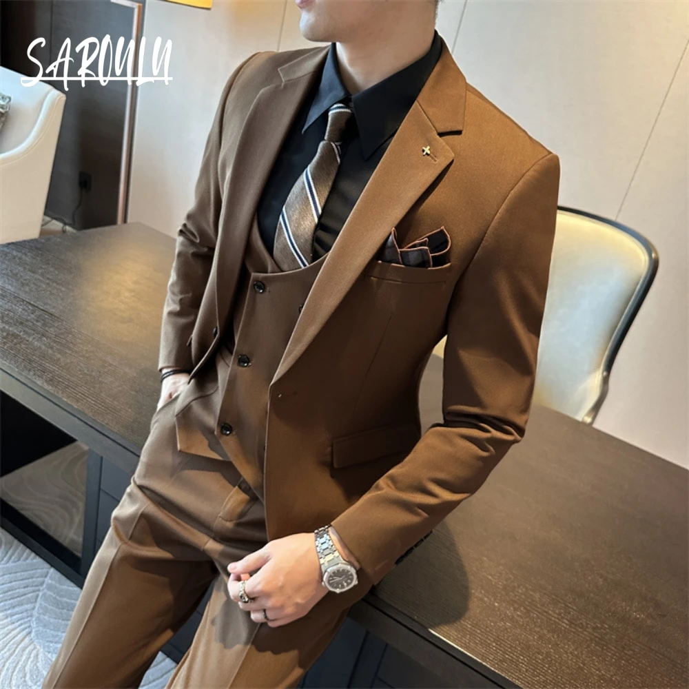 Intricate Autumn Three Pieces Men's Suit Formal Occasions Single Breasted Banquet Vocation Groom Wear Party Charming Tuxedo