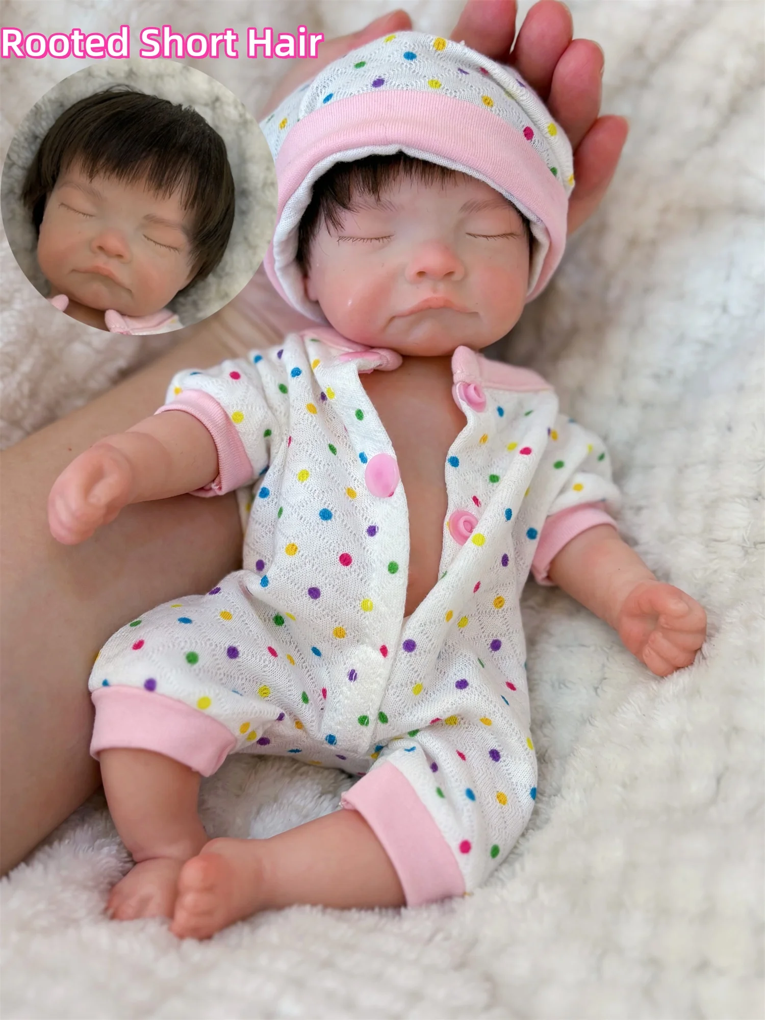 

10Inch Cute Sleeping Silicone Reborn Girl Doll With Rooted Hair Very Soft Handmade Flexible Reborn Doll For Children‘s Gift