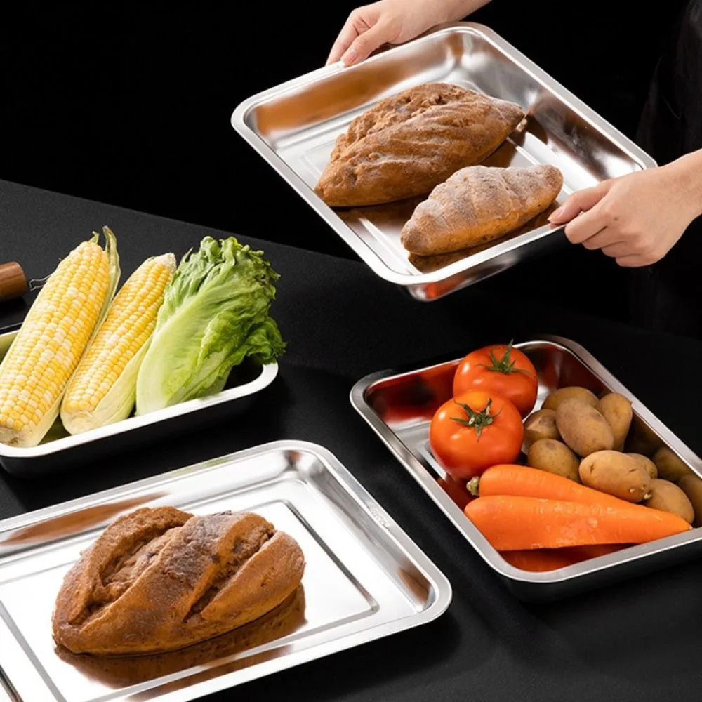 Rustproof Stainless Steel Rectangular Dinner Plate Thickened Not Easily Deformed Baking Pan Deepen Serving Trays Doctor