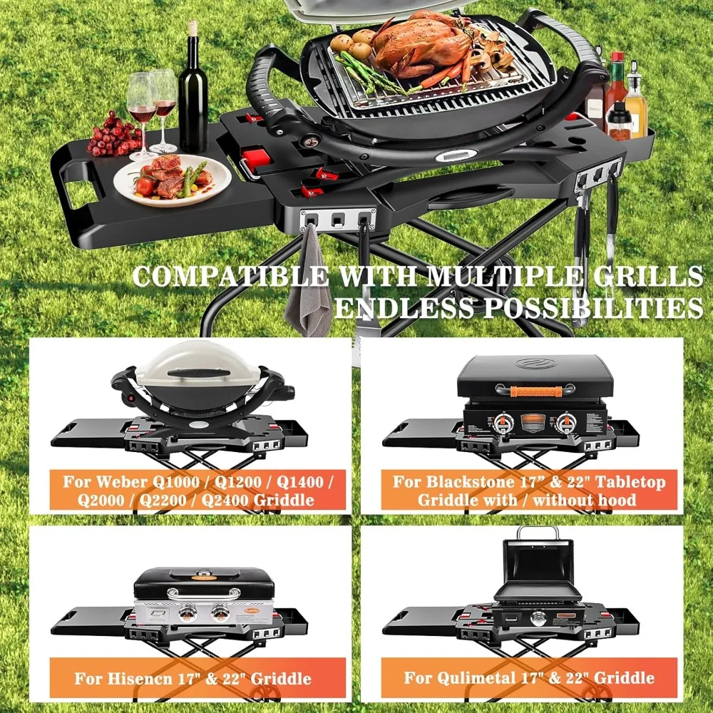 Portable Grill Cart with Wheel for Weber Q1200, Q1000, Q2200, Q2400, Q2000 Series, for Blackstone  Table Top Griddles