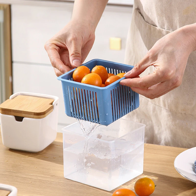 Ginger Scallion Onion Containers Sealed Fruits Vegetables Drain Crisper Double-layer Refrigerator Storage Box Kitchen Supplies