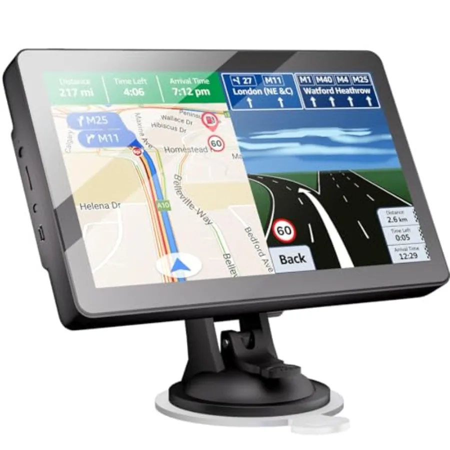 

Car Truck RV GPS Navigator with 2026 Maps, 9-inch Touch Screen, Real Voice Turn-by-Turn Directions, Speed Red Light Warnings