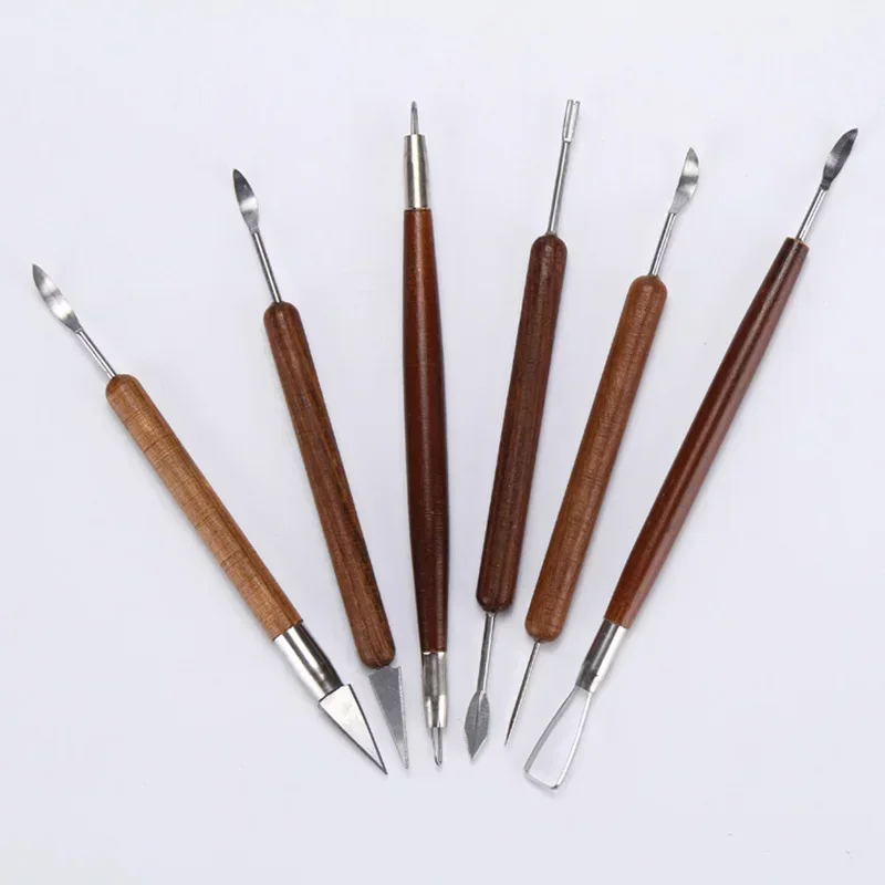 6Pcs Wooden Handle Clay Sculpting Tools Set Ceramic Carving Tools Smoothing Wax Pottery Molding Carved DIY Tool