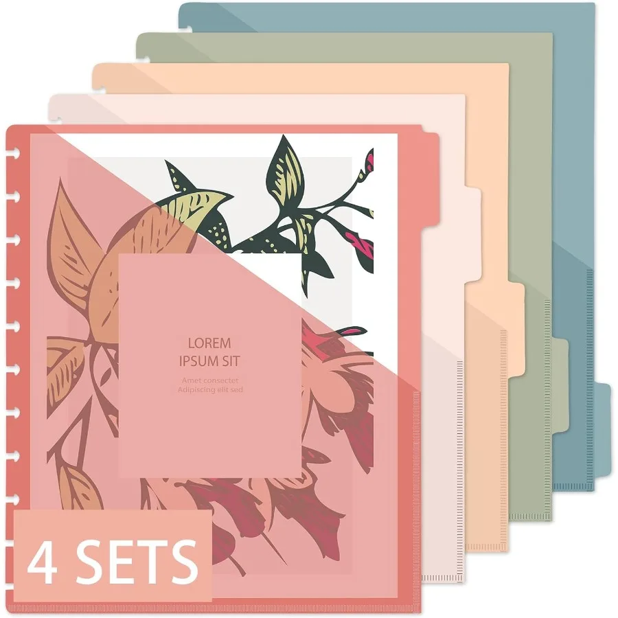 

4 комплекта карманных разделителей с 5 вкладками, 8,5 x 11 с карманами и красочными пластиковыми разделителями для винтажного офиса