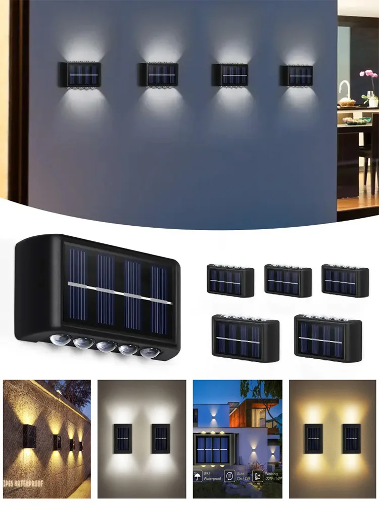 1-10 pièces appliques murales solaires lumières solaires imperméables extérieures éclairage LED pour la maison jardin cour clôture décor lampes