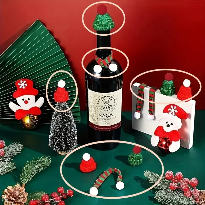 

20pcs Mini Christmas Knit Hat Mini Scarf Christmas Tree Ornaments Cute Doll Clothes Accessories Jewelry Making DIY Craft