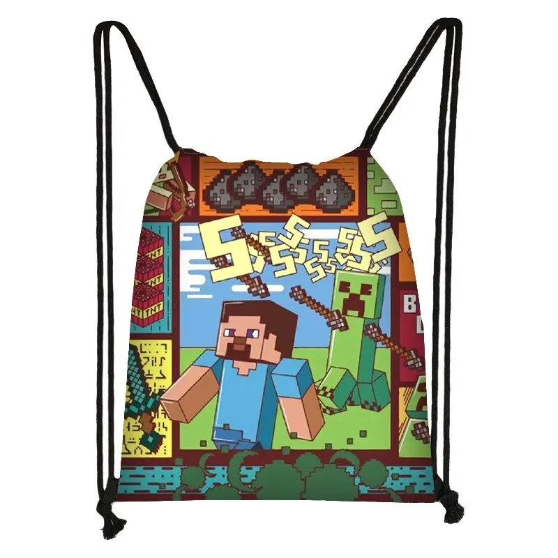

Creativity Kawaii Minecrafts Series Drawstring Backpack Cartoon Character HD 3D Printing High Capacity Outdoor Bundle Pocket