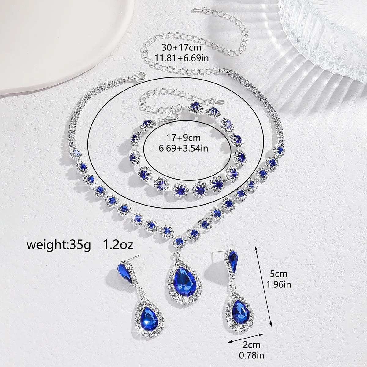 4 Buah Set Perhiasan Gelang Anting Kalung Bunga Tetesan Air Fashion Wanita Hadiah Festival Pesta Pernikahan-8065