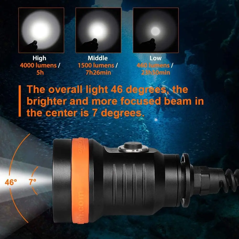 ORCATORCH D630 Diving Flashlight+D580 Diving Torch Powerful Scuba Underwater Lantern IP68 Professional Technical Canister Light