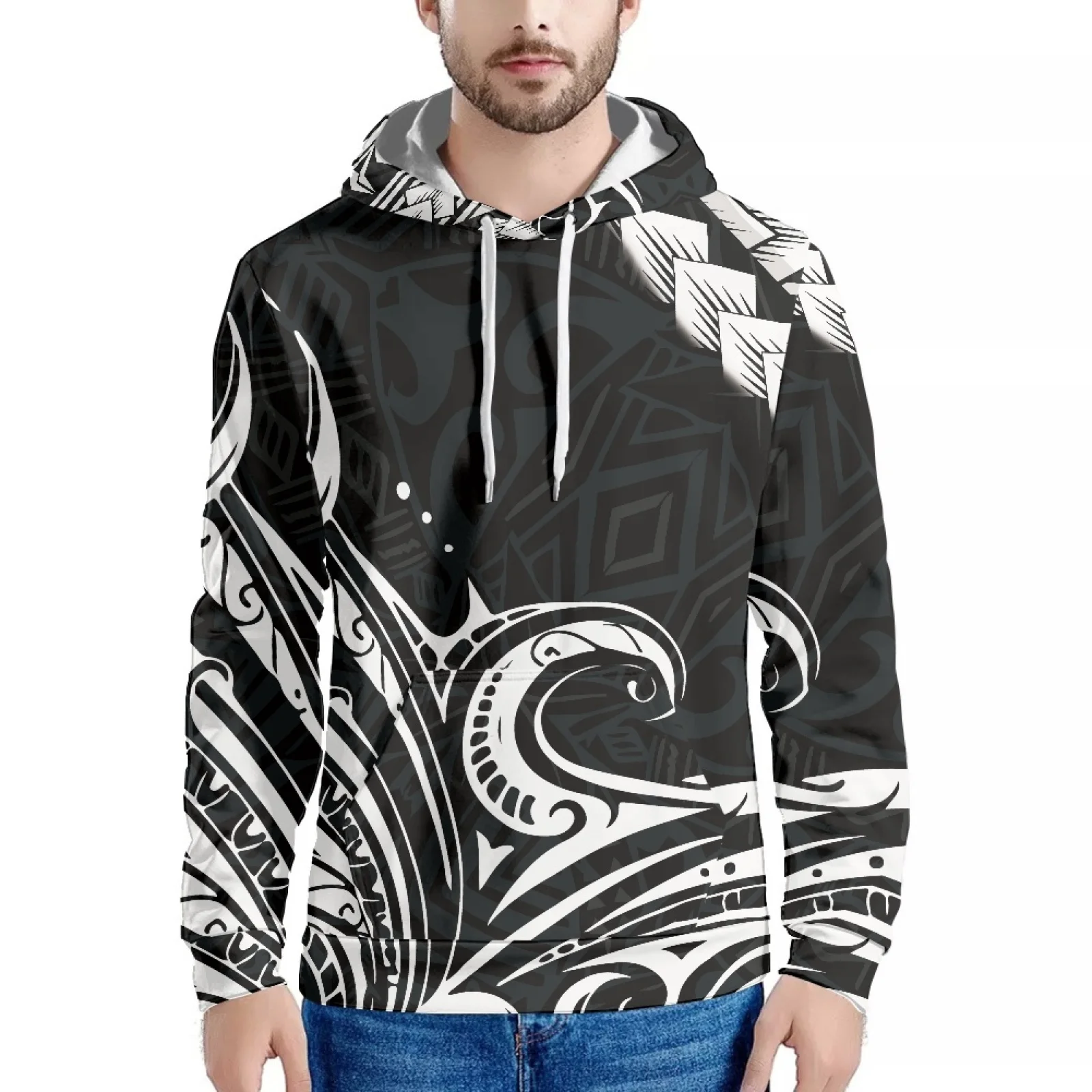 

Nautical Map Polynesian Tribe Tattoo Hawaiian Samoan Style Fashion Sweatshirt Long Sleeve Hoodie Slim Men Warm Hoodie Fall/Winte