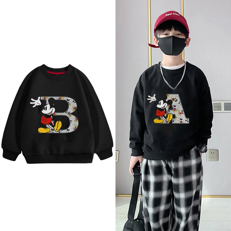 

2023 Mickey Children Sweatshirts Letter A B C D Name Combination Clothes Kawaii Cartoons Pullover Girl Boy Kid Sportswear Tops