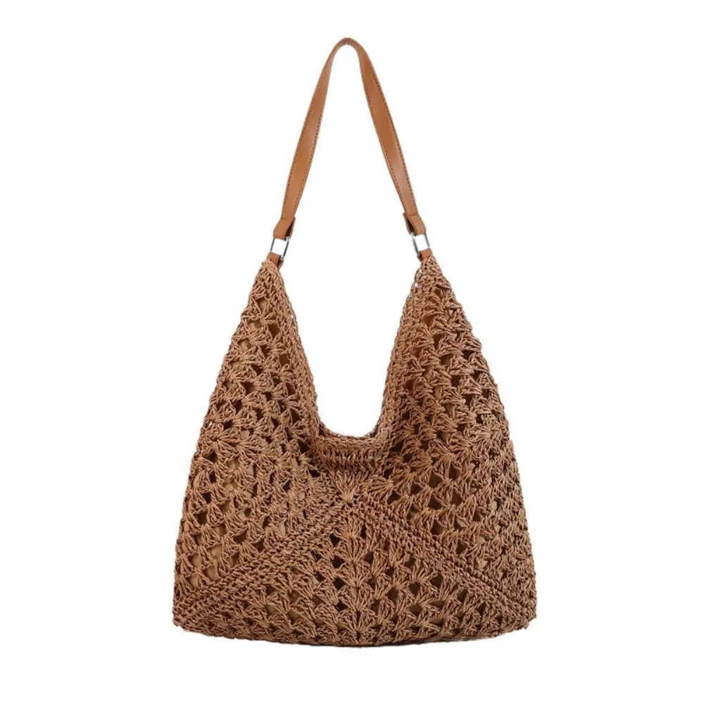 Модная летняя соломенная вязаная крючком сумка для отдыха и отпуска, тканая сумка на плечо, пляжная повседневная женская сумка для путешествий