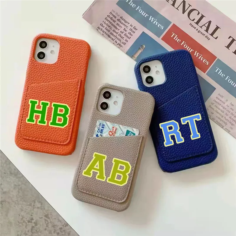 Etui na telefon z inicjałami, skórzany wizytownik, luksusowe twarde etui PU na iPhone 13 14 15 16 17 Pro Max 16 15 Plus Air — zdjęcie produktu 4