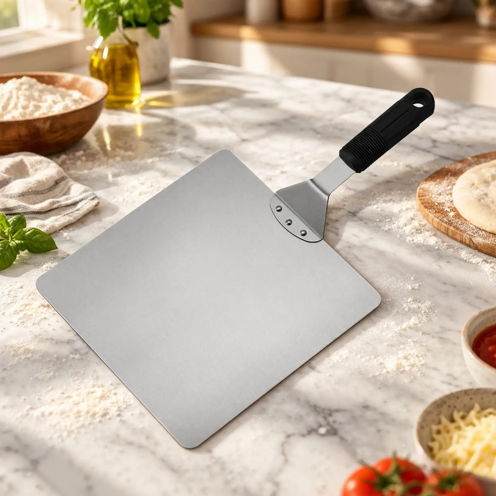 Wooden Handle Pizza Cake Spatula Stainless Steel Peel for Bread Pastry Serving Board Baking Tool