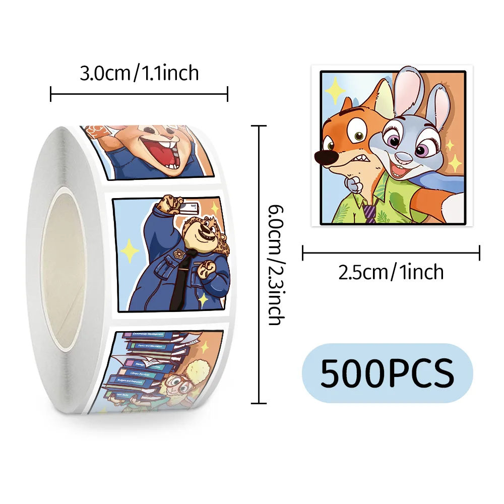 500pcs/Roll Disney 3D Cartoons Zootopia Judy Nick Sealing Sticker DIY PVC Laptop Decals Decoration Stiker Reward Gift Toys