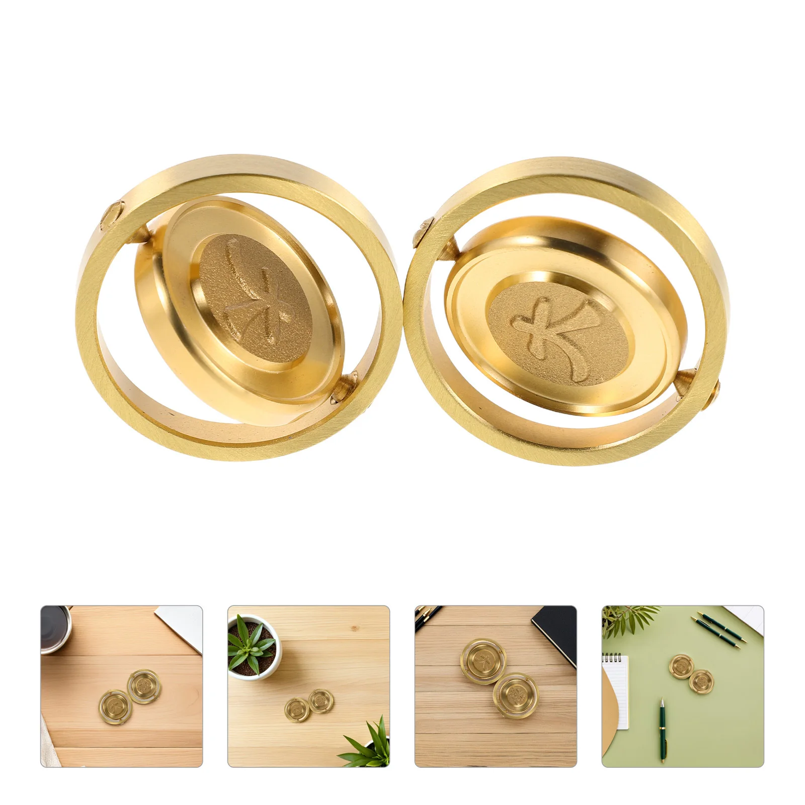 

2pcs Brass Spinning Coin Solid Metal Fidget Smooth Inertial Rotation Desk Accessory For Stress Relief - Compact Decorative