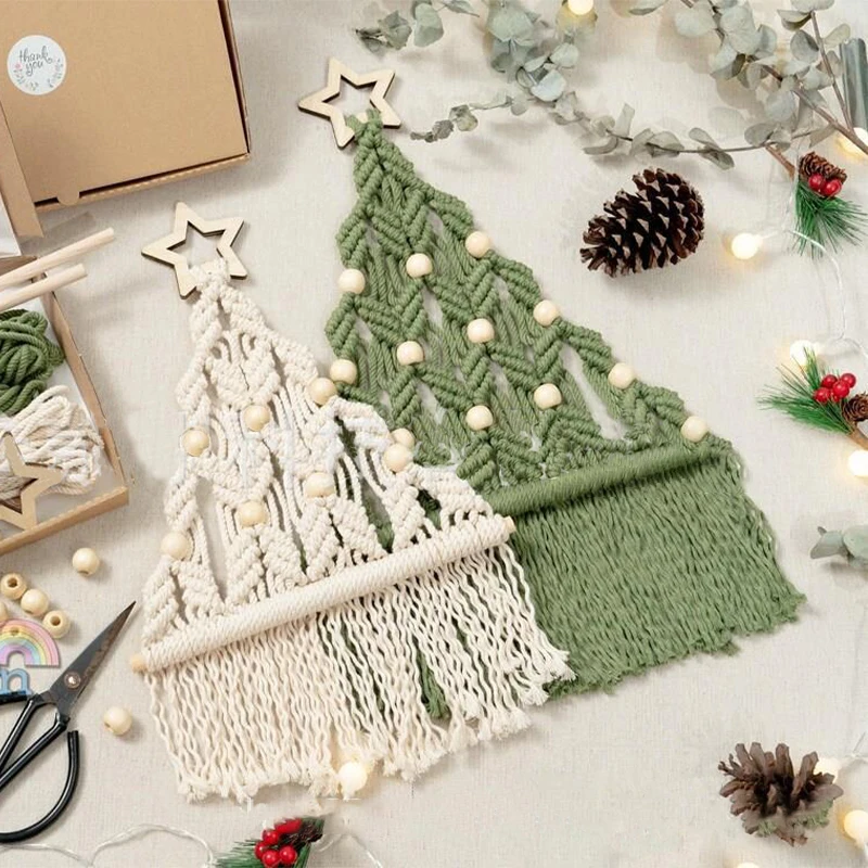 DIY Hand Woven Christmas Tree Material Pack Kit Fun Christmas Gift Boho Cotton Rope Tassel Xmas Tree Tapestry Xmas Home Decor