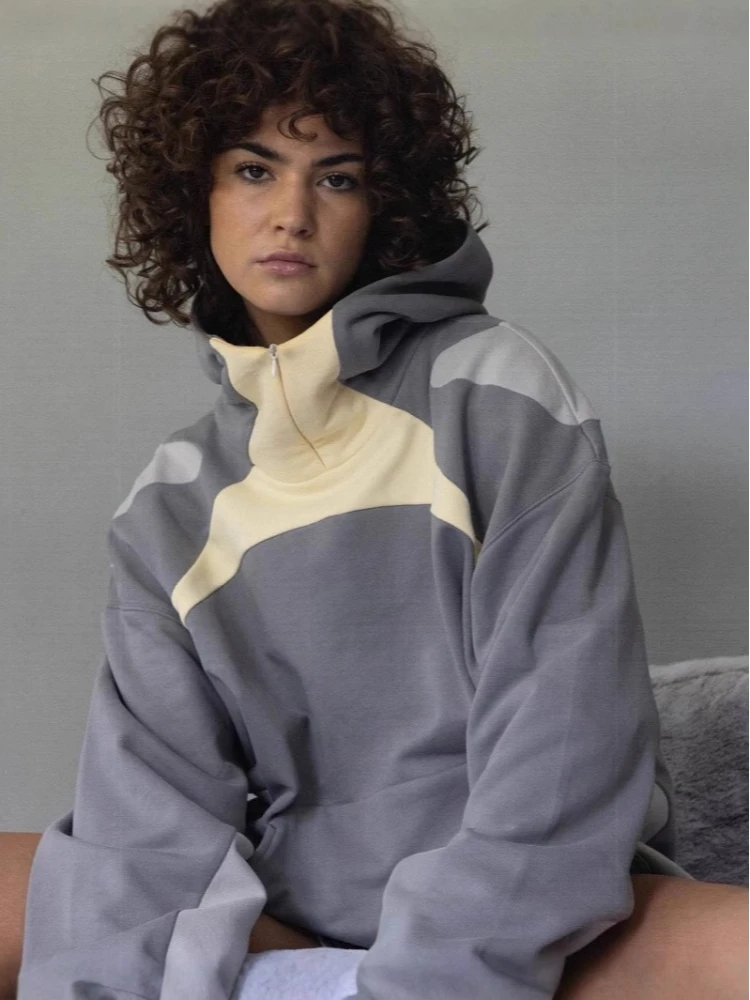 2024 autumn and winter new men's and women's fashion Y2K Harajuku sportswear contrasting street style pocket hoodie