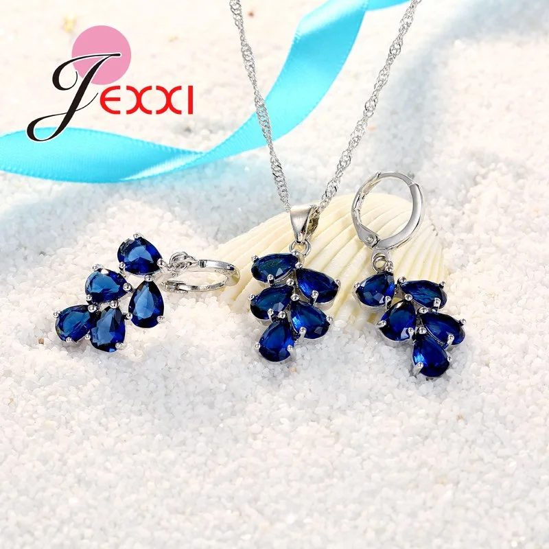 Wedding Bridal Jewelry Sets For Women Multicolored Water Drop Cubic Zircon Necklace Earrings Set Engagement Accessory