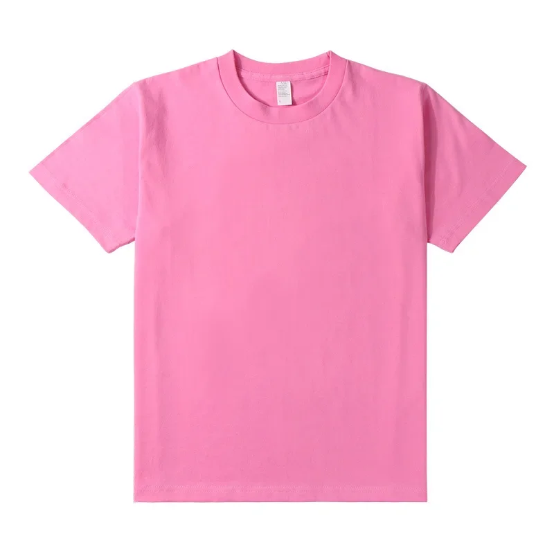 100% cotton large size 250g candy color lotus root pink loose solid color cotton short-sleeved T-shirt for men and women