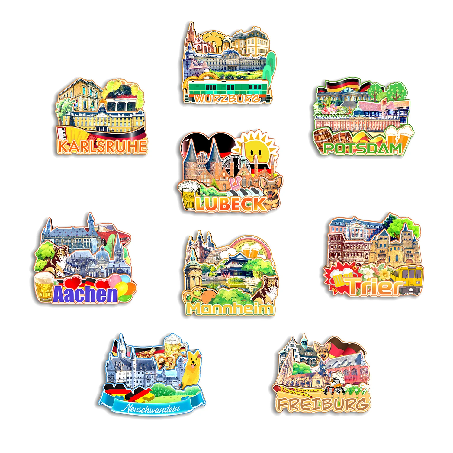 Karlsruhe Mannheim Freiburg Neuschwanstein Aachen Trier Potsdam Lubeck Wurzburg Германия Магнит на холодильник Путешествия Сувенир Подарок