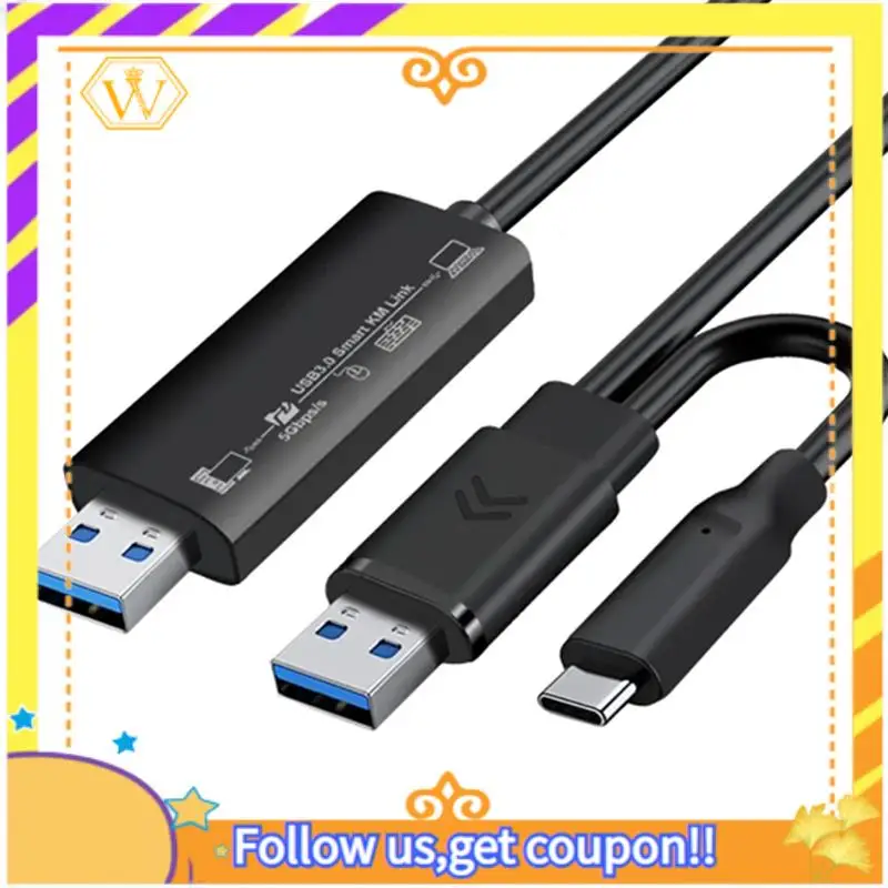 Mais recente-sincronização de dados link mouse teclado compartilhar link usb3.0 + tipo-c pc para pc rede transferência de arquivo direto ponte cabo de cópia do computador