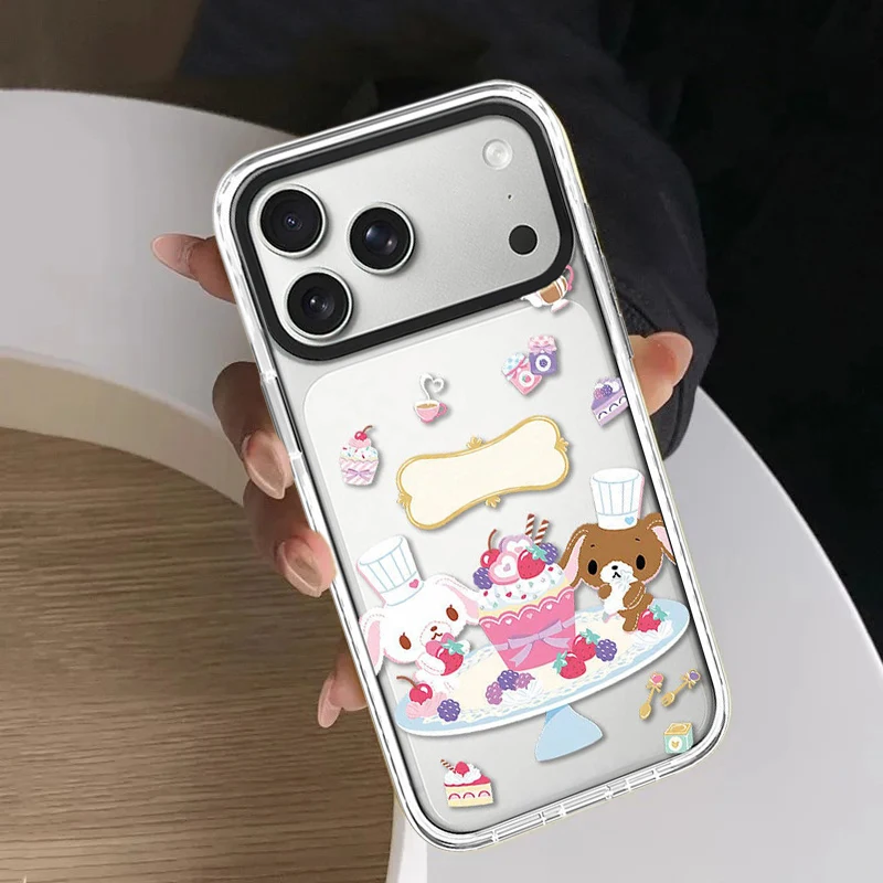 Cartoon Dessert Rabbit Bear White Border Magnetic Phone Case Cover for IPhone 13 14 15 16 17 Pro Max Case for IPhone Air