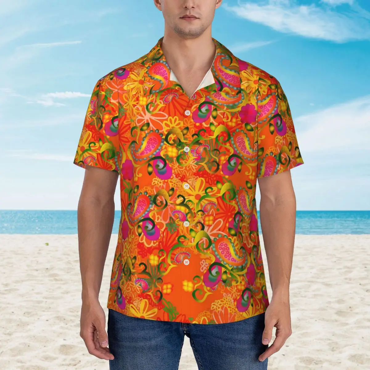 

Funky Paisley Hawaiian Shirt Male Beach Colorful Flowers Casual Shirts Short Sleeve Fashion Pattern Vintage Oversized Blouses