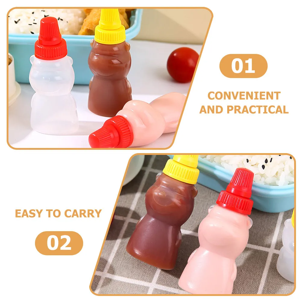 12Pcs Mini Bear-Shaped Sauce Bottles for Ketchup Tomato Sauce Salad Dressing Honey Vinegar Portable Travel Condiment Containers