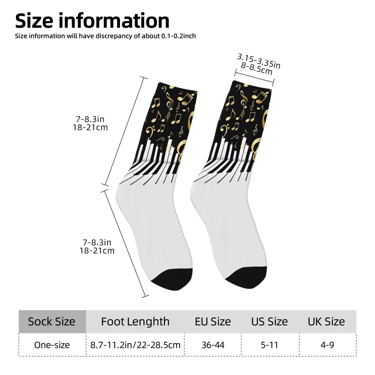 High elasticity polyester fiber 3D printing cosy Unisex Windproof Music Notes With Piano Interesting Four Seasons Socks