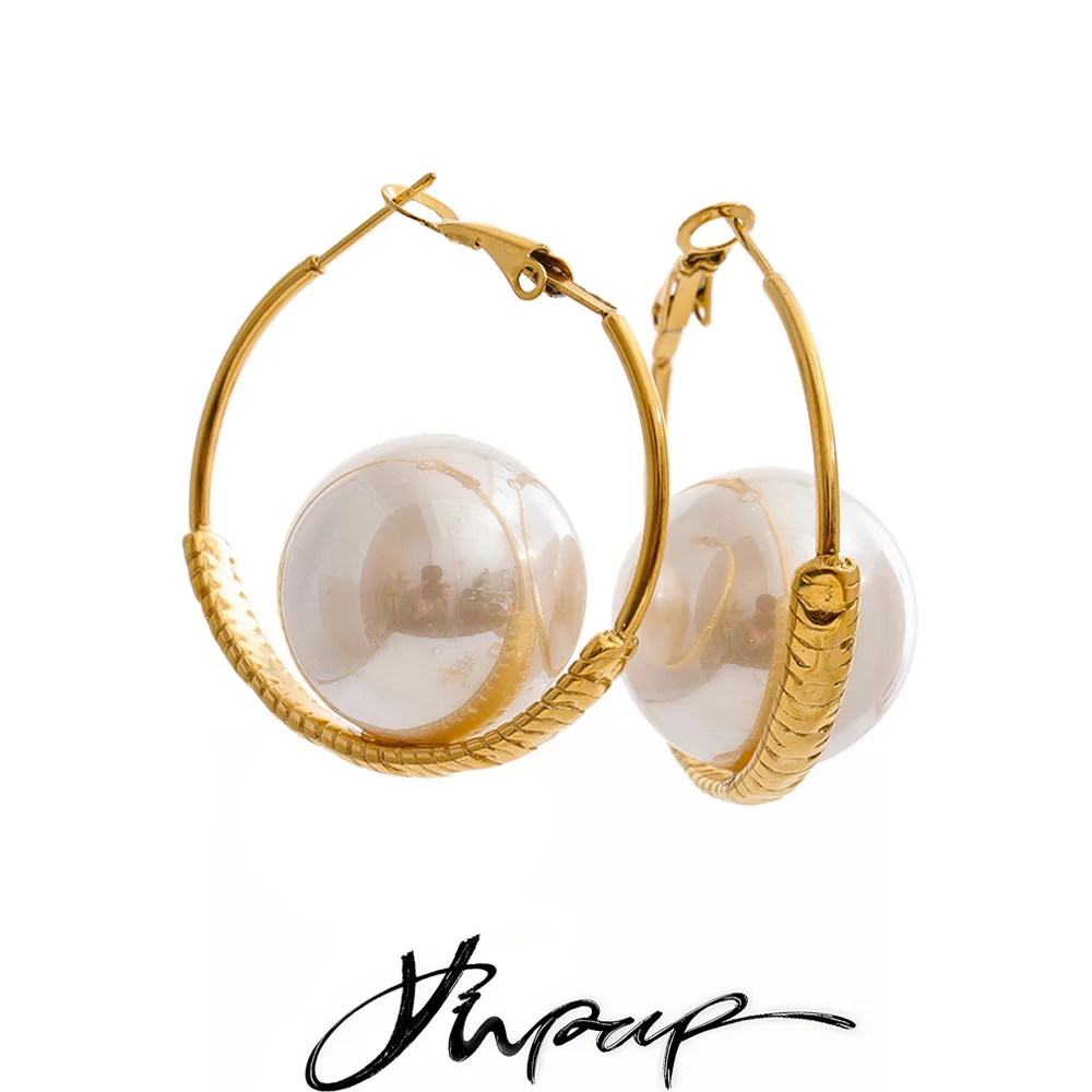 Yhpup 2026 Stainless Steel Simulated Pearls Round Hoop Earrings Fashion Korean Classy Ear Korean Jewelry PVD Plated Accessories