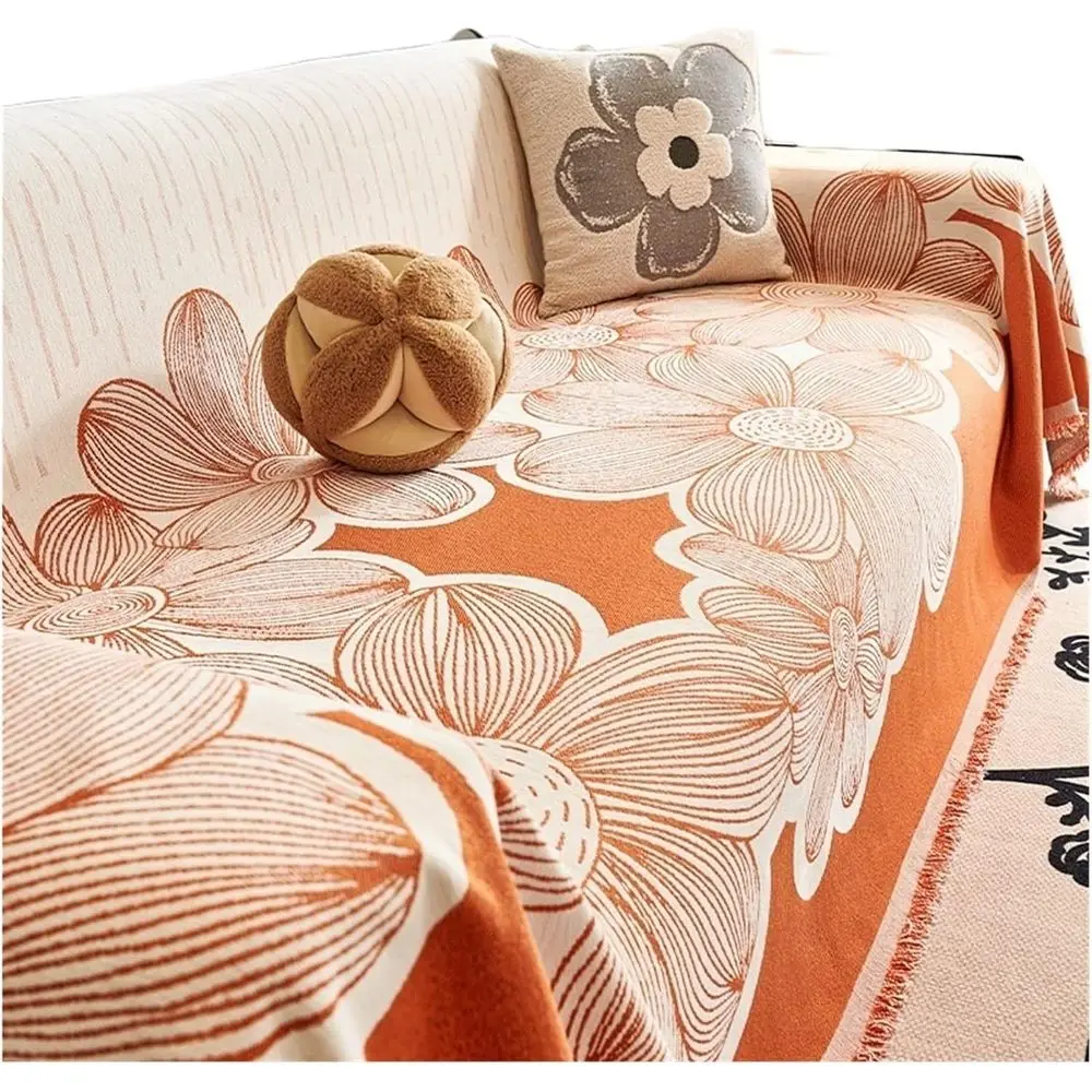 

Floral Chenille Throw Blanket Four-Season Universal Anti-cat Scratch Towel Protection for Living Room, for Home (A2 Sofa Towel,