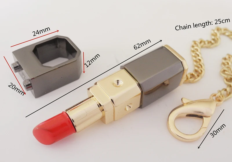 фурнитура для сумок Металлическая застежка для сумок, аксессуары, украшения для сумок, Золотая помада с замком, 1 шт.
