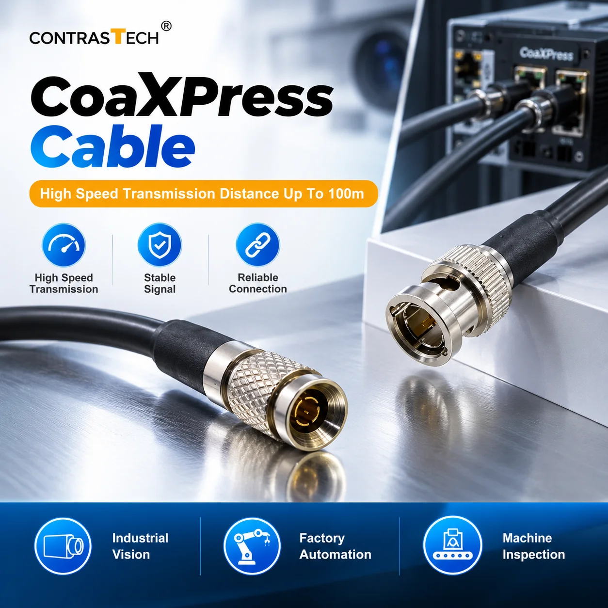 4 in 1 BNC/DIN Connector 3m 5m 10m 15m Data Transmission High Soft CoaXPress Cables for CXP Cameras Contrastech