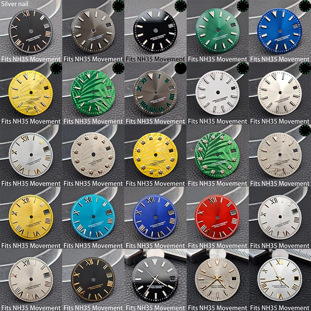 

28.5mm Green Luminous Watch Dial Fit NH35 NH36 Movement Single Calendar Replacement Watch Accessories