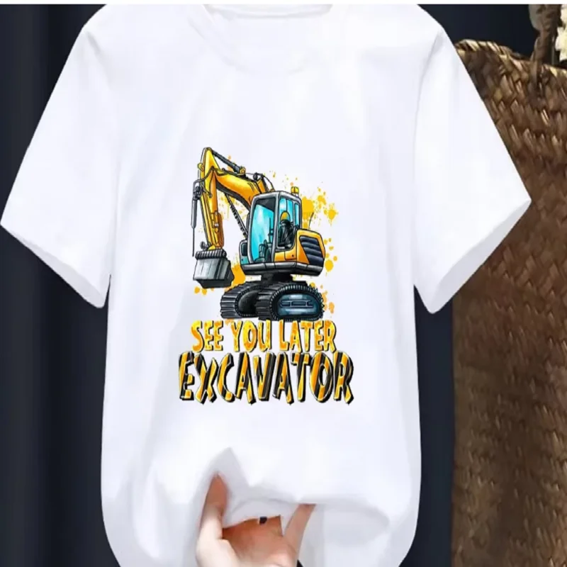 Style Hot Sale Farm Tractors,Harvester,Excavator Pattern Print Toddler Boys/Girls Tshirt Cute Short Sleeved Shirt Tops