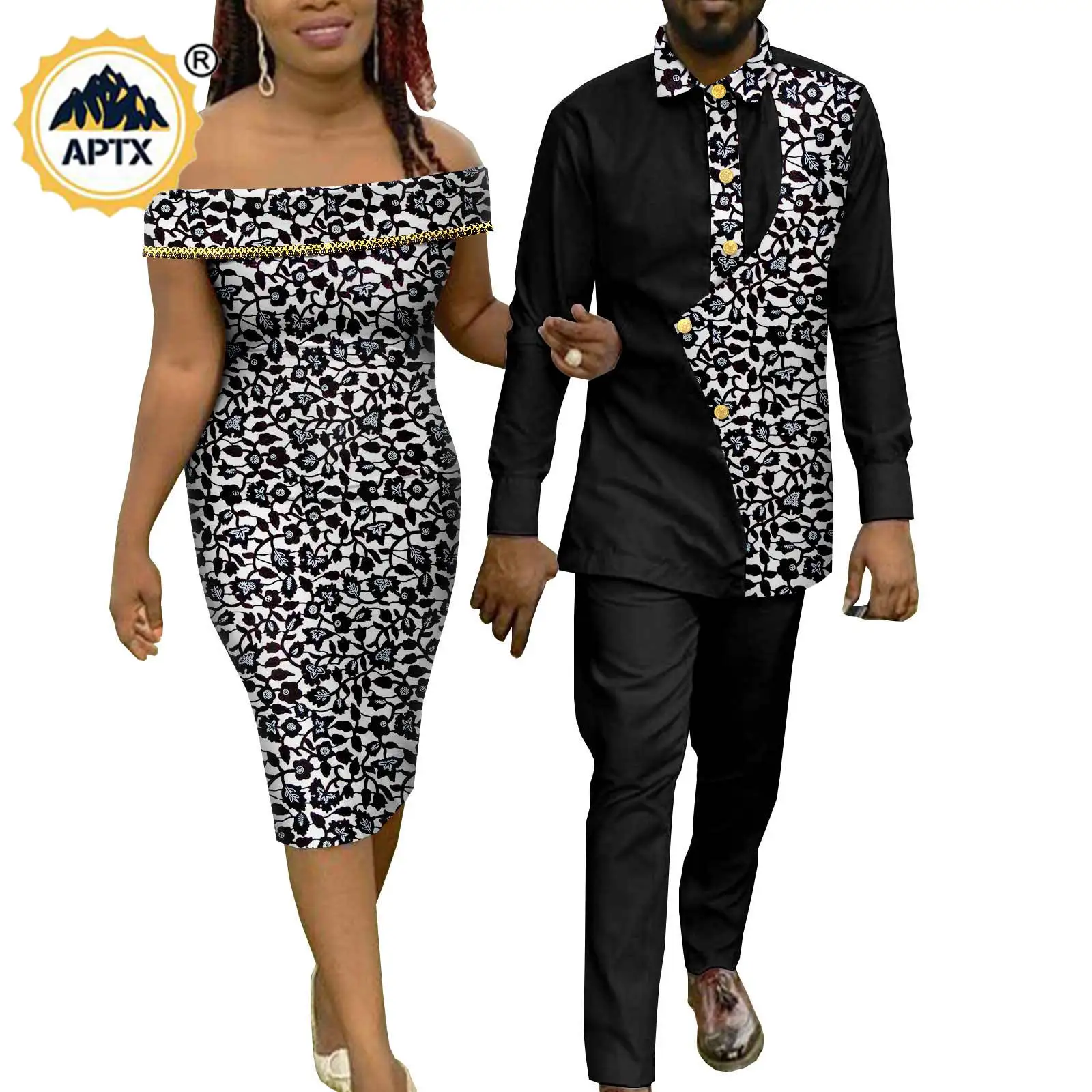 Dashiki African Men Outfits Irregular Top Shirts and Pants Sets Matching Sexy Women Print Slim Dresses Couples Clothes Y22C047