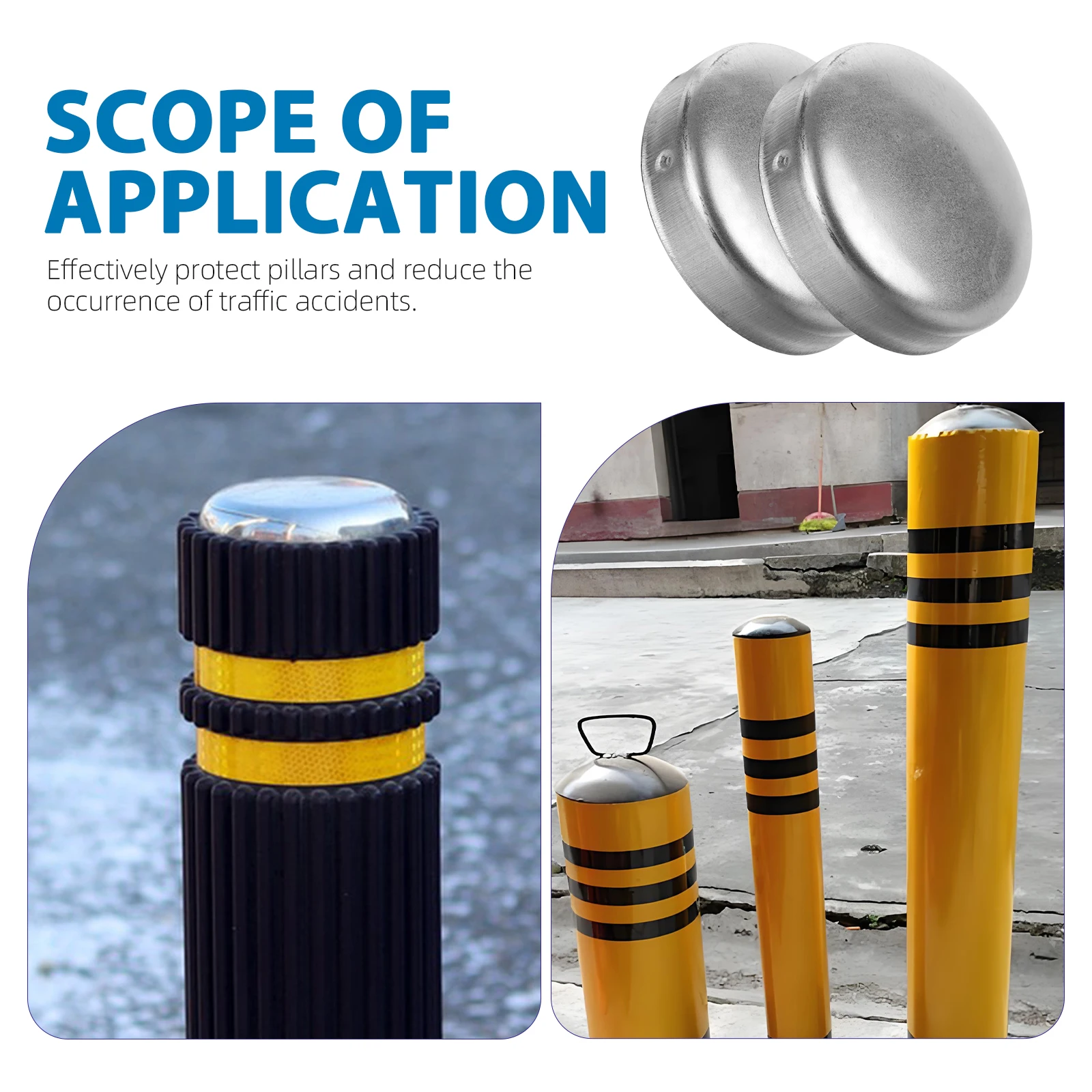 

2pcs Warning Column Cap Round Fence Post Caps Metal Cover External 76mm Durable Suitable Various Safety Practical Functionality