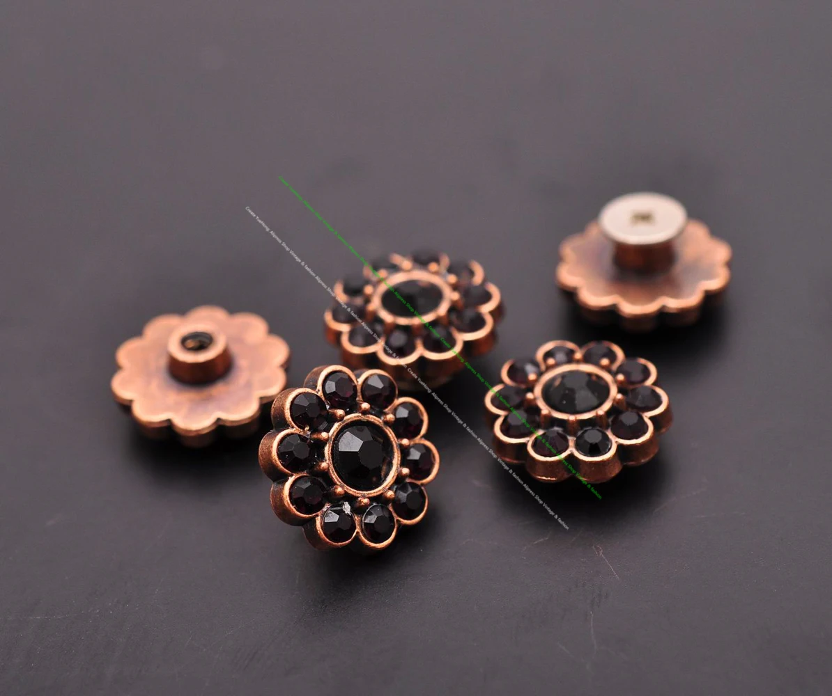 10pcs 14mm Retro Copper Black Rhinestone Crystal Flower Rivet Stud Concho Screwback For Leathercraft Belt Bag Clothing Decor