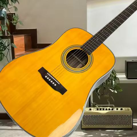 D28 Series Acoustic Guitar Warm Yellow Picea Asperata Body Ebony Fingerboard Solid Top Rich Tone Country Music Free Shipping