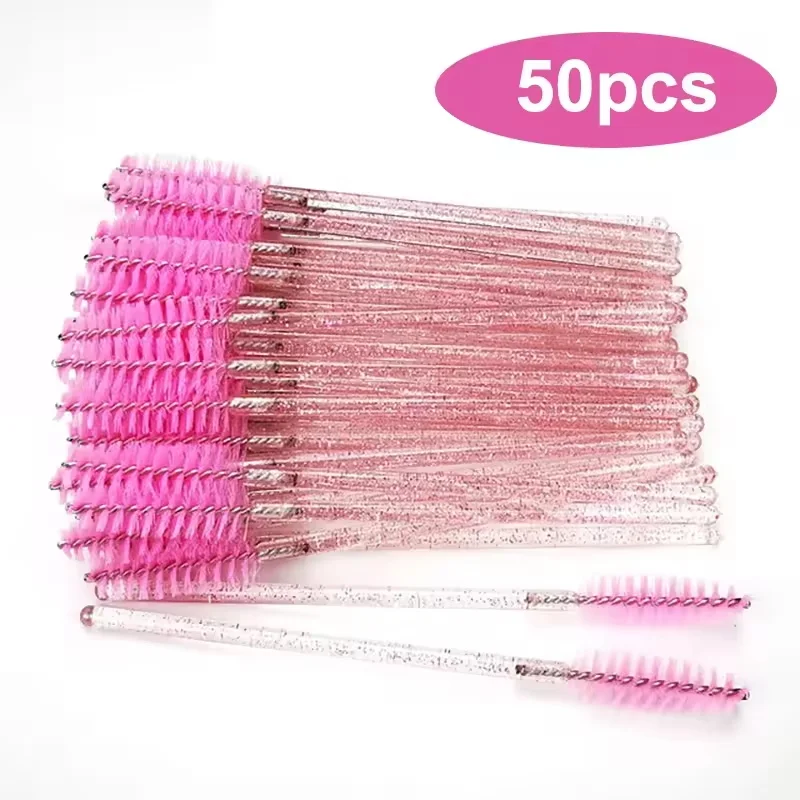 50pcs Crystal Eyelash Brush Combs, Disposable Eyelash Extension Mascara Wands, Professional Makeup Beauty Tools.