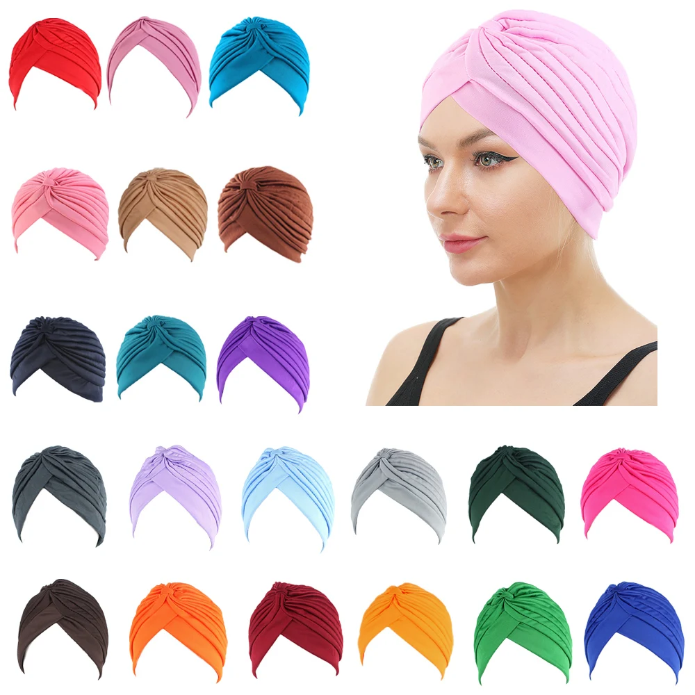 

Muslim Women Hijab Inner Hat Chemo Cap Bonnet Pleated Turban Arab Hair Loss Cancer Underscarf Beanies Headwear Cover Wrap Mujer