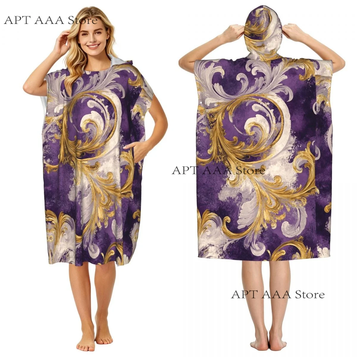 Quick-Drying Towel Purple Gold Rug Microfibre Beach Towel with Hood Beach Blanket Bath Towels