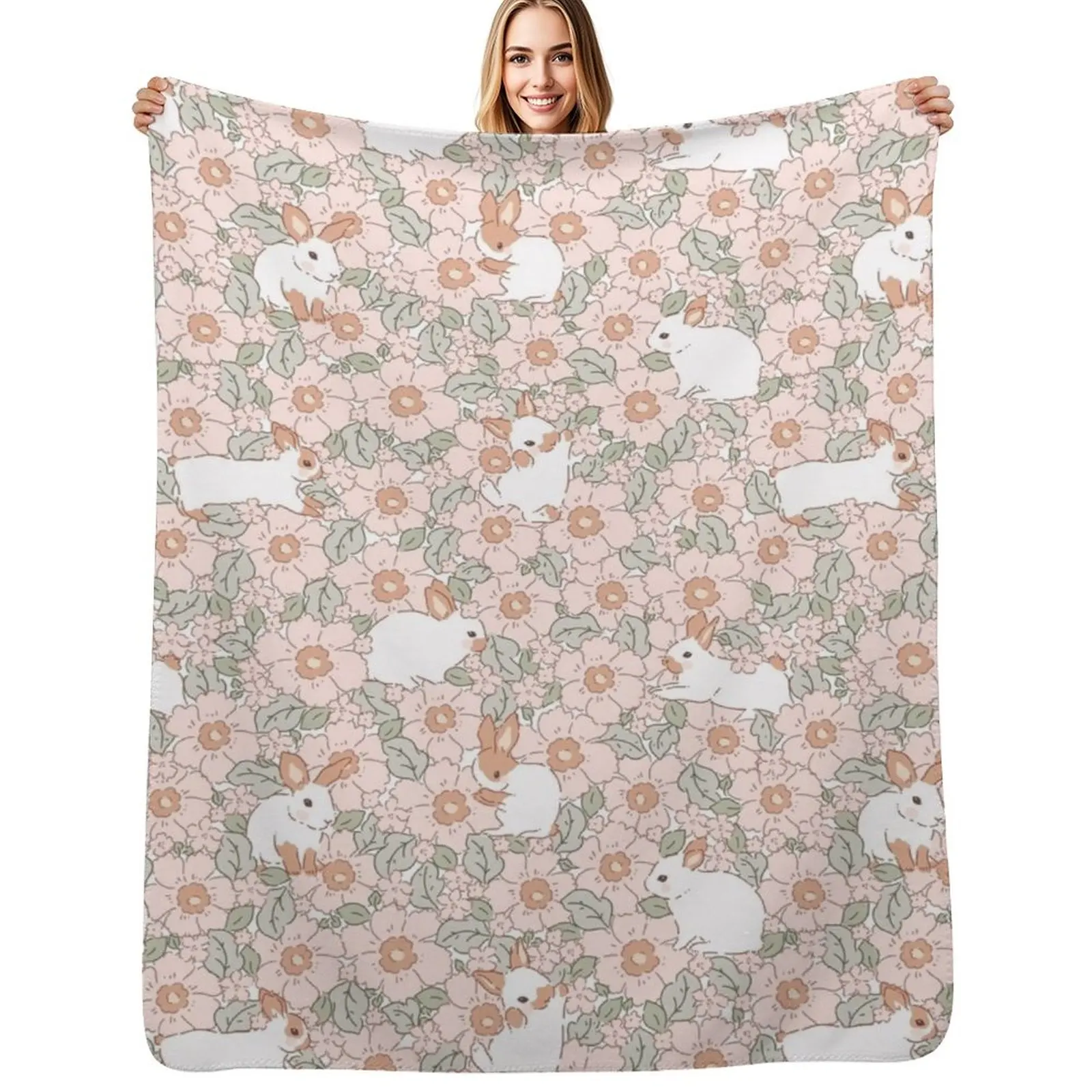 Cute Bunnies Easter Pattern Rabbit Throw Blanket Hairy Blankets For Sofas Loose Summer Beddings Baby sofa bed Blankets